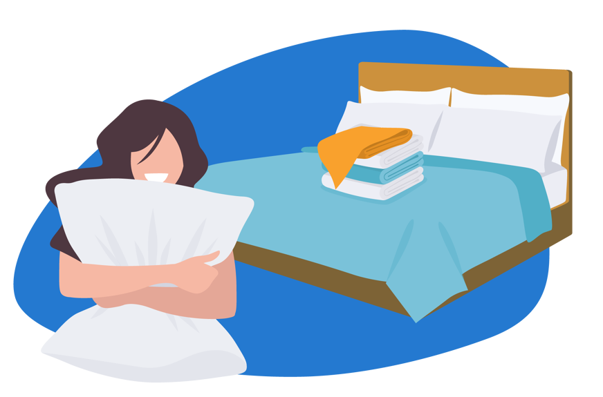 woman with pillow and sleep accessories
